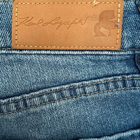 Karl Lagerfeld Paris Jeans Light Wash Denim Frayed Hem Kick Flare Women's Sz 6 - Picture 4 of 9